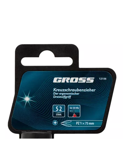 Отвертка PZ1 x 75 мм, S2, трехкомпонентная ручка Gross