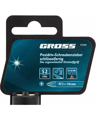 Отвертка PZ3 x 150 мм, S2, трехкомпонентная ручка Gross