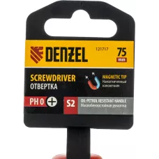 Отвертка DENZEL PH0х75 мм, S2, 3к рукоятка