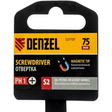 Отвертка DENZEL PH1х75 мм, S2, 3к рукоятка