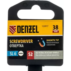 Отвертка DENZEL SL6x38 мм, S2, 3к рукоятка