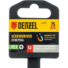Отвертка DENZEL PZ1x75 мм, S2, 3к рукоятка