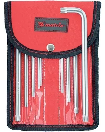 Набор ключей имбусовых Torx -Torx Tamper: 9 шт, T10-T50, CrV, удлиненных, с сатинированным покрытием, чехол Matrix