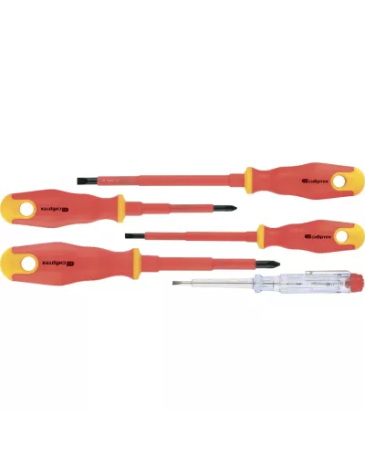 Набор отверток диэлектрических до 1000 В, 5 шт, тестер, CrV, двухкомпонентные рукоятки Сибртех