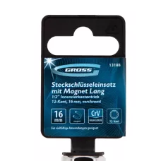 Головка торцевая свечная GROSS, магнитная, 12-гранная, 16 мм, под квадрат 1/2" 13188