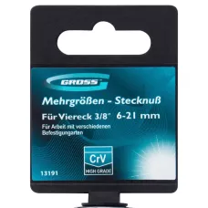 Головка торцевая многоразмерная GROSS CrV (6-21мм) под квадрат 3/8", CrV, хромир. 13191