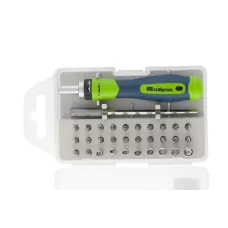 Отвертка реверсивная для точных работ с набором бит и торцевых головок, 32 предмета, CrV Сибртех