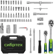 Набор инструментов, 1/2", 1/4", пластиковый кейс, 94 предмета// Сибртех
