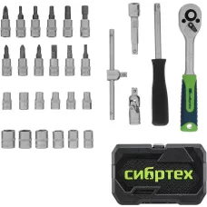 Набор инструментов, 1/4", пластиковый кейс, 29 предметов// Сибртех