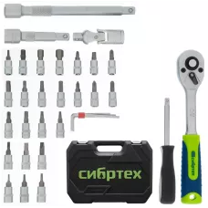 Набор инструментов, 1/4", пластиковый кейс 56 предметов// Сибртех
