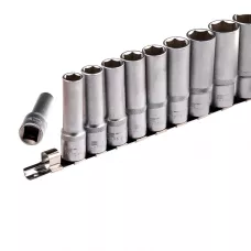 Набор удлиненных торцевых головок 1/2", шестигранные, CrV, 10 шт, 10-22 мм Stels