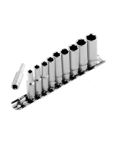 Набор удлиненных торцевых головок 1/4, шестигранные, CrV, 10 шт, 4-13 мм Stels