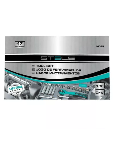 Набор инструмента, 1/4, Cr-V, S2, усиленный кейс, 47 предметов Stels