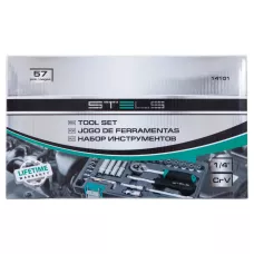 Набор инструментов, 1/4, CrV, пластиковый кейс, 57 предметов Stels