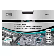 Набор инструментов, 1/2, 3/8, 1/4, CrV, пластиковый кейс, 142 предмета Stels