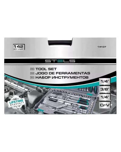 Набор инструментов, 1/2, 3/8, 1/4, CrV, пластиковый кейс, 142 предмета Stels