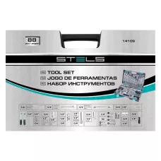 Набор инструментов, 1/2, 1/4, CrV, пластиковый кейс, 88 предметов Stels