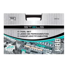 Набор инструмента, 1/2, Cr-V, S2, усиленный кейс, 58 предметов Stels