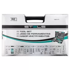 Набор инструментов, 1/2, 1/4, CrV, пластиковый кейс, 82 предмета, двенадцатигранные головки Stels