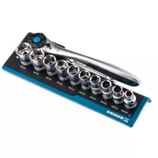Набор торцевых головок GROSS, трещотка 120 зубьев, 12 предметов, 1/2", CrV 14138