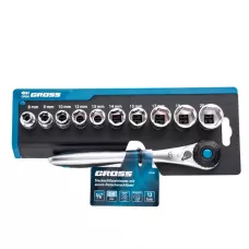 Набор торцевых головок GROSS, трещотка 120 зубьев, 12 предметов,3/8", CrV 14139