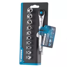 Набор торцевых головок GROSS, трещотка 120 зубьев, 12 предметов, 1/4", CrV 14141