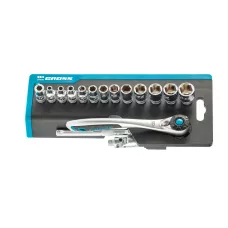 Набор торцевых головок GROSS, трещотка 120 зубьев, 36 предметов, 1/4", CrV 14142