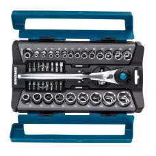 Набор торцевых головок GROSS, трещотка 120 зубьев, 41 предмет, 1/2", 1/4", CrV 14143