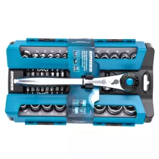 Набор торцевых головок GROSS, трещотка 120 зубьев, 41 предмет, 1/2", 1/4", CrV 14143