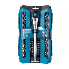 Набор торцевых головок, трещотка 120 зубьев, 36 предметов, 1/2", CrV GROSS 14144