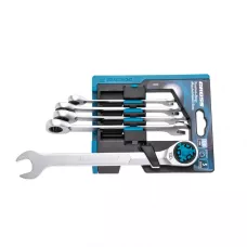 Набор ключей комбинированных с трещоткой GROSS, количество зубьев 100, СRV, 5 шт, 8- 17 мм, 14858