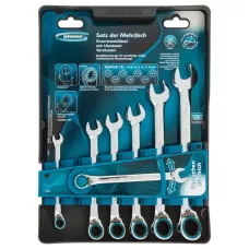 Набор ключей комбинированных с трещоткой GROSS, 8 - 19 мм, 7шт., реверсивные, CrV 14892