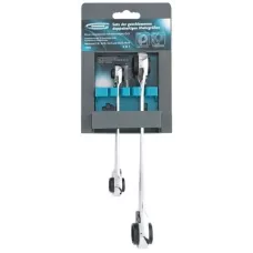 Набор ключей накидных с трещоткой GROSS, 8 - 19 мм, 2 шт., многоразмерные, реверсивные, CrV 14893