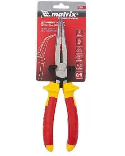 Длинногубцы изогнутые Insulated, 200 мм, двухкомпонентные рукоятки Matrix Professional