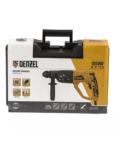 Перфоратор электрический RH-1050-26, SDS-plus, 1050 Вт, 3.2 Дж, 3 плюс 1 режим Denzel