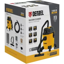 Пылесос строительный DENZEL RVC20, 1400 Вт, бак 20 л, шланг 3 м, розетка с автосинхр.