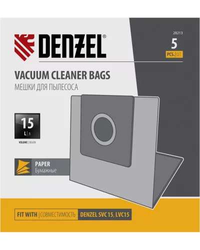 Комплект мешков одноразовых для пылесоса Denzel SVC15, LVC15 5 шт.// Denzel