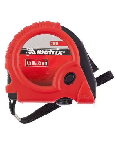 Рулетка Rubber,7,5 м х 25 мм,обрезиненный корпус Matrix