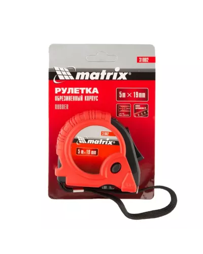 Рулетка Rubber,5 м х 19 мм,обрезиненный корпус Matrix