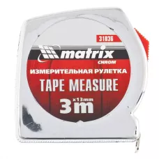 Рулетка Chrom, 3 м x 13 мм, хромированный корпус MATRIX 31036