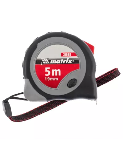 Рулетка Continuous fixation,5 м х 19 мм,двухкомпонентный корпус,плавная фиксация Matrix