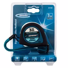 Рулетка GROSS "Ergonomisch", 3 м x 16 мм, магнитный обрезиненный зацеп 31101