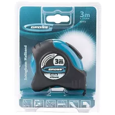 Рулетка GROSS "Schlagfest", 3 м x 19 мм, магн. обрез зацеп, двухст. шкала, нейлон покр. автоматич 31111