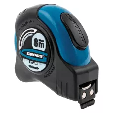 Рулетка GROSS "Schlagfest", 8 м x 25 мм, магн. обрез зацеп, двухст. шкала, нейлон покр. автоматич 31114