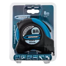 Рулетка GROSS "Schlagfest", 8 м x 25 мм, магн. обрез зацеп, двухст. шкала, нейлон покр. автоматич 31114