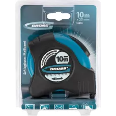 Рулетка GROSS "Schlagfest",10 м x 25 мм, магн. обрез зацеп, двухст. шкала, автоматич. фиксация 31115