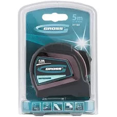 Рулетка GROSS "Doppelhaken", 5 м x 19 мм, двухсторонний зацеп, нейлон, двуст. шкала, автоматич 31123
