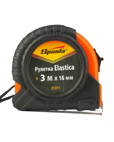 Рулетка Elastica,3 м х 16 мм,обрезиненный корпус Sparta