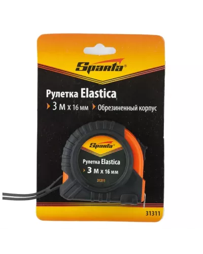 Рулетка Elastica,3 м х 16 мм,обрезиненный корпус Sparta