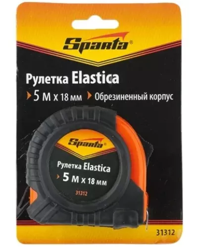Рулетка Elastica,5 м х 18 мм,обрезиненный корпус Sparta